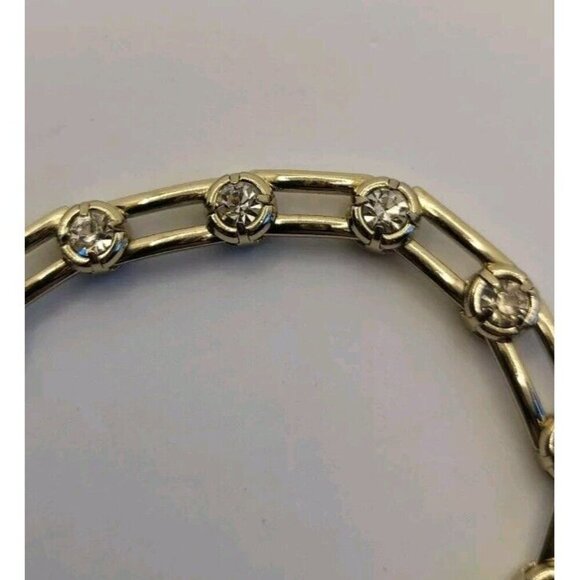 Napier Gold Link Bracelet Round Clear Stone 7" Great Condition Fast Shipping - Picture 8 of 11